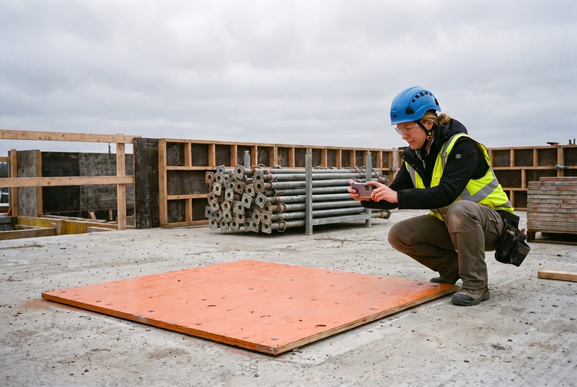 A superintendent photographing the new floor-opening cover as closing evidence