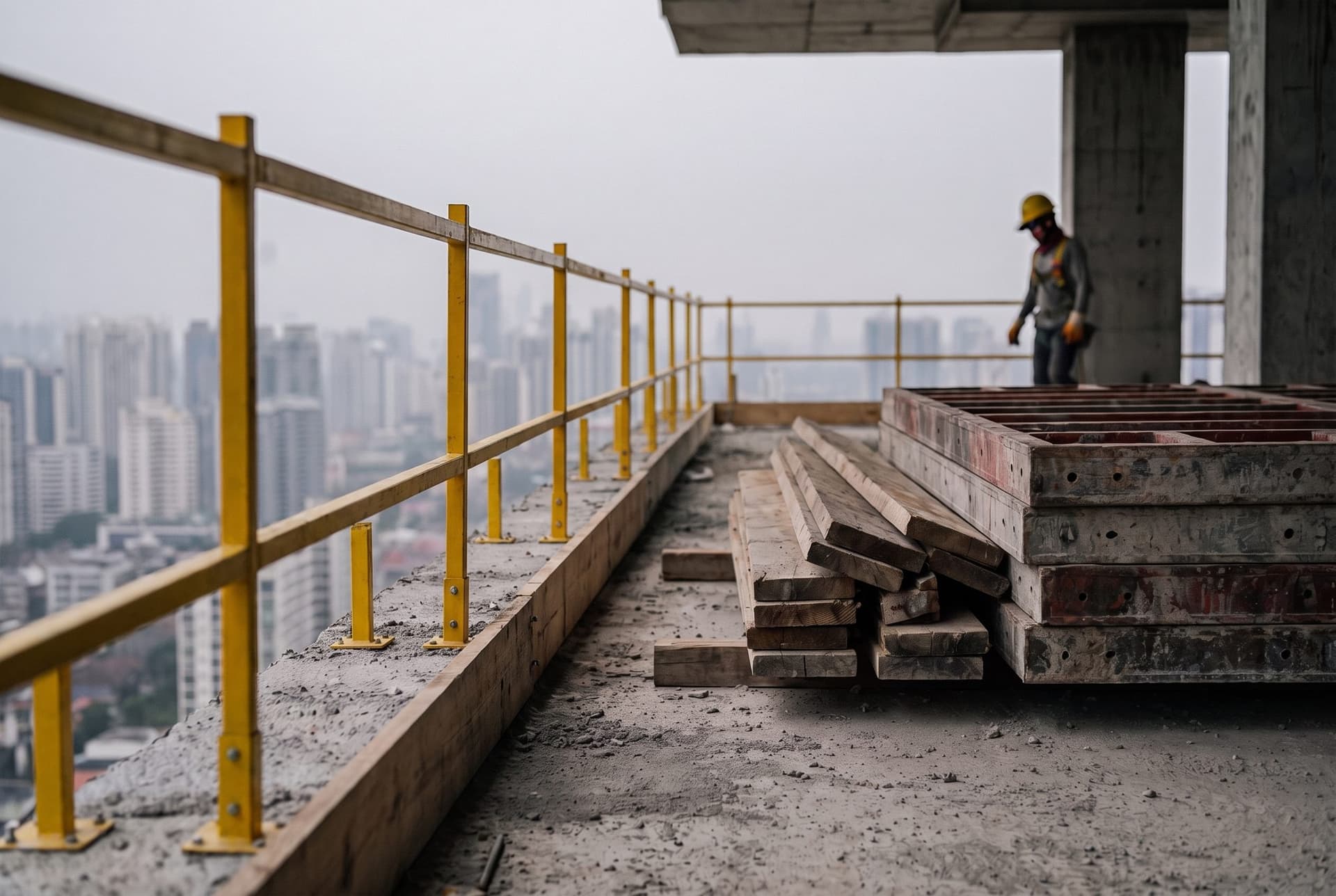The new guardrail at the slab edge, photographed when the finding was closed